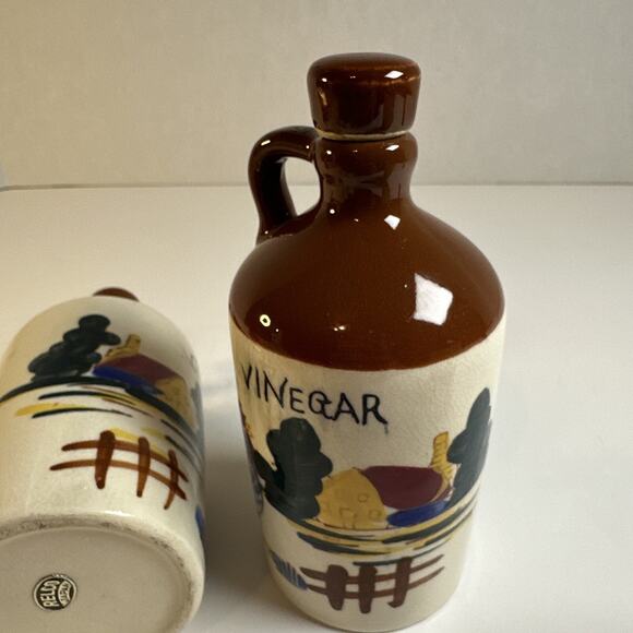 Vintage Relco Japan Vinegar/Oil Cruets Salt Pepper Hand painted Roosters/Barns - Picture 7 of 8